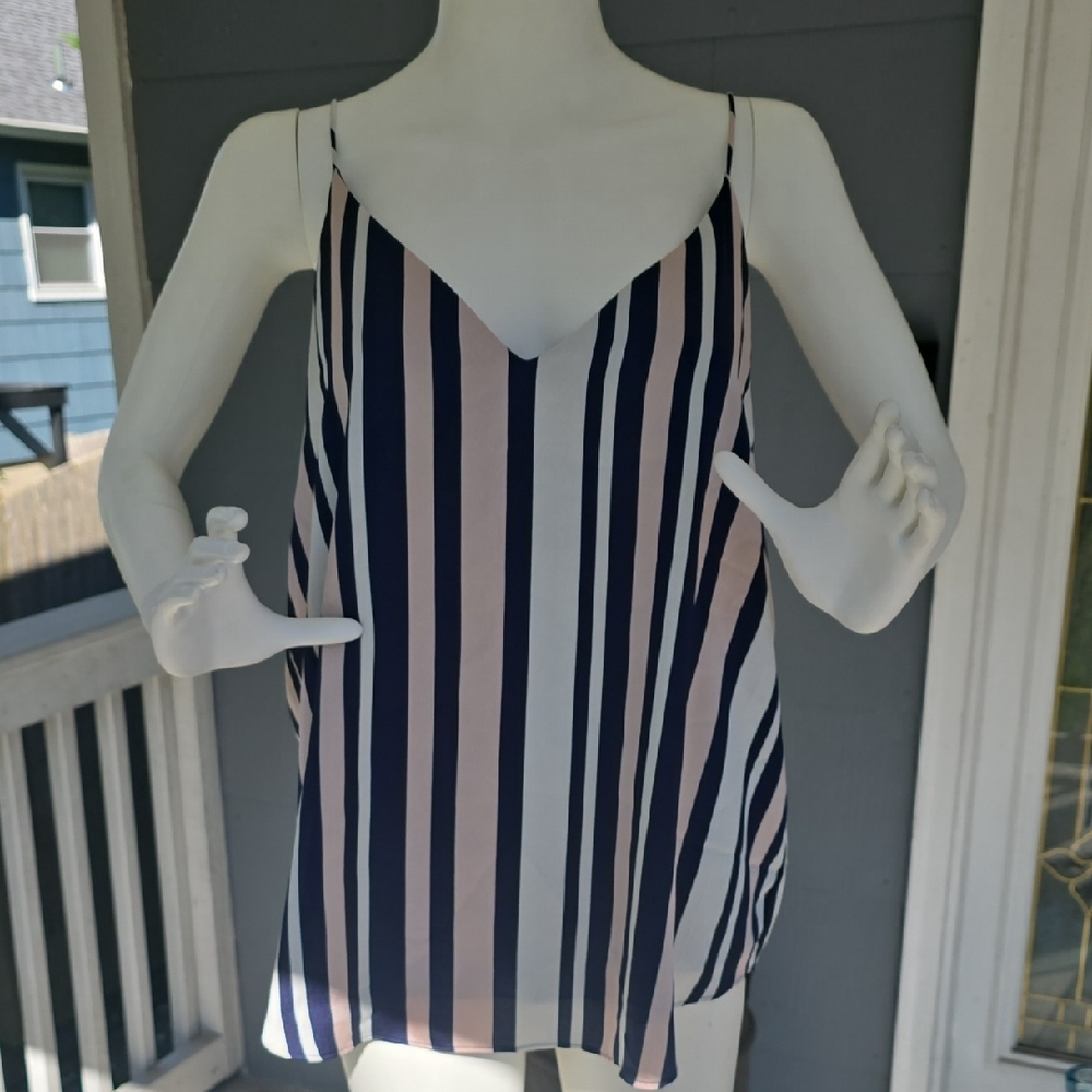 Navy, Pink, White Striped Flowy Tank Top